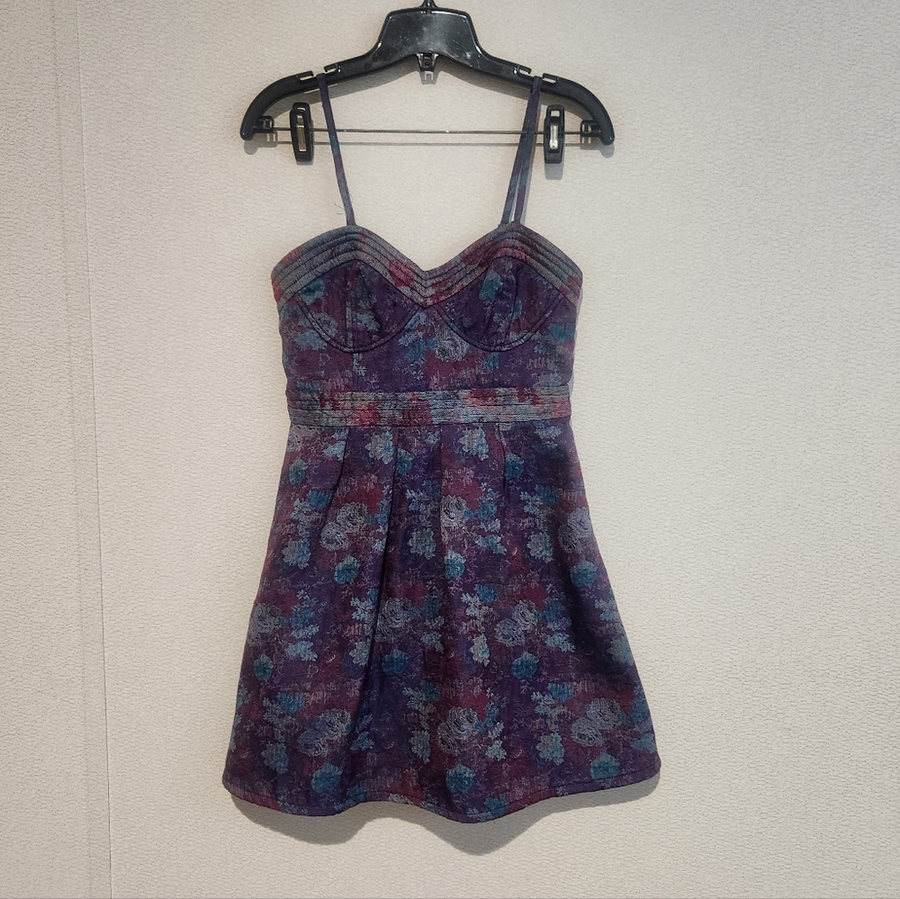 Free People Foiled Tapestry Jacquard Floral Mini Dress Size 4